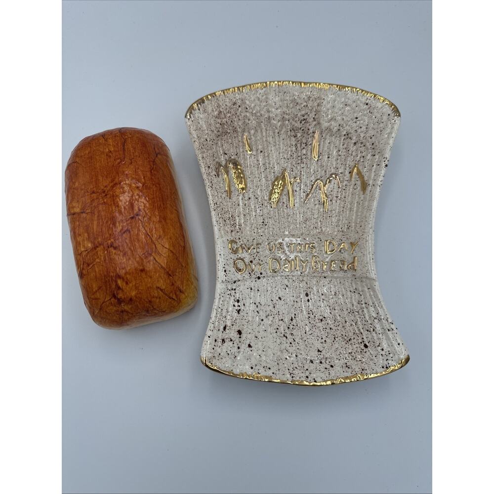 VTG Mexican Pottery Give Us This‎ Day Our Daily Bread Plaque Dish With Loaf Prop